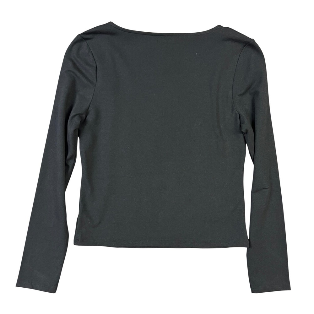 Express Top M Black Square Neck Long Sleeve Cotton Modal Slim Fit Stretch New - Picture 5 of 8